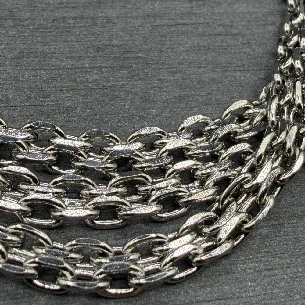 Silver Tone Multi Strand Chain Necklace Bracelet Set Chunky Statement Jewelry